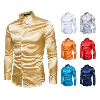 Men's Bright Satin Long Sleeve Shirt Multi Colors