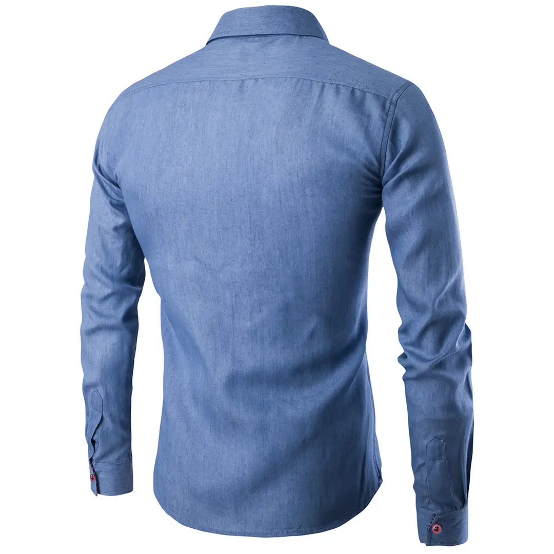 Men Denim Long Sleeve Shirt Light Blue Office Wear - Image 4