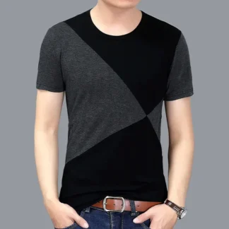 Men Cotton Contrast Color Round Neck T-Shirt Plus Size Black