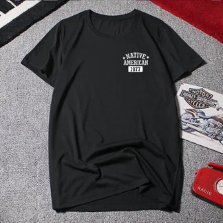 Men Black Printed T-Shirt 1977 Native American Design