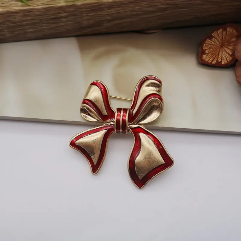 Bow Brooches Red Gold Pearl Embellished - Image 2