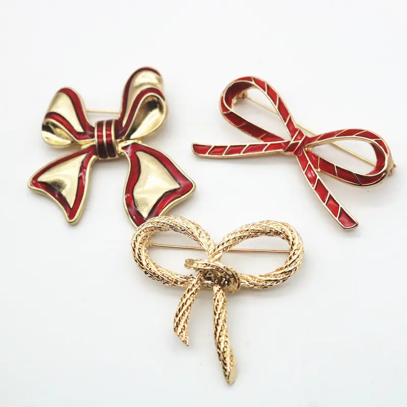 Bow Brooches Red Gold Pearl Embellished - Image 5