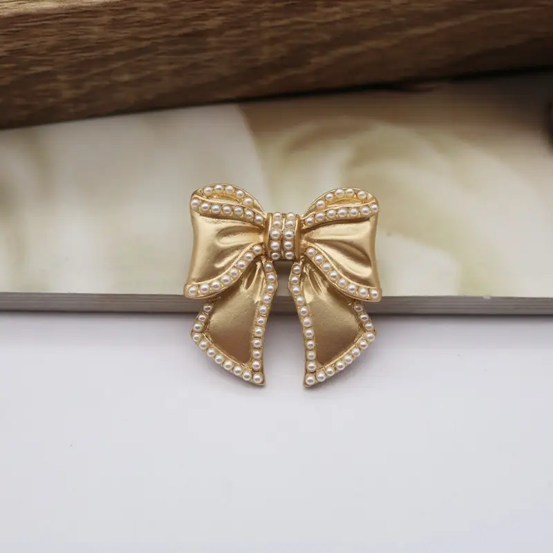 Bow Brooches Red Gold Pearl Embellished - Image 8