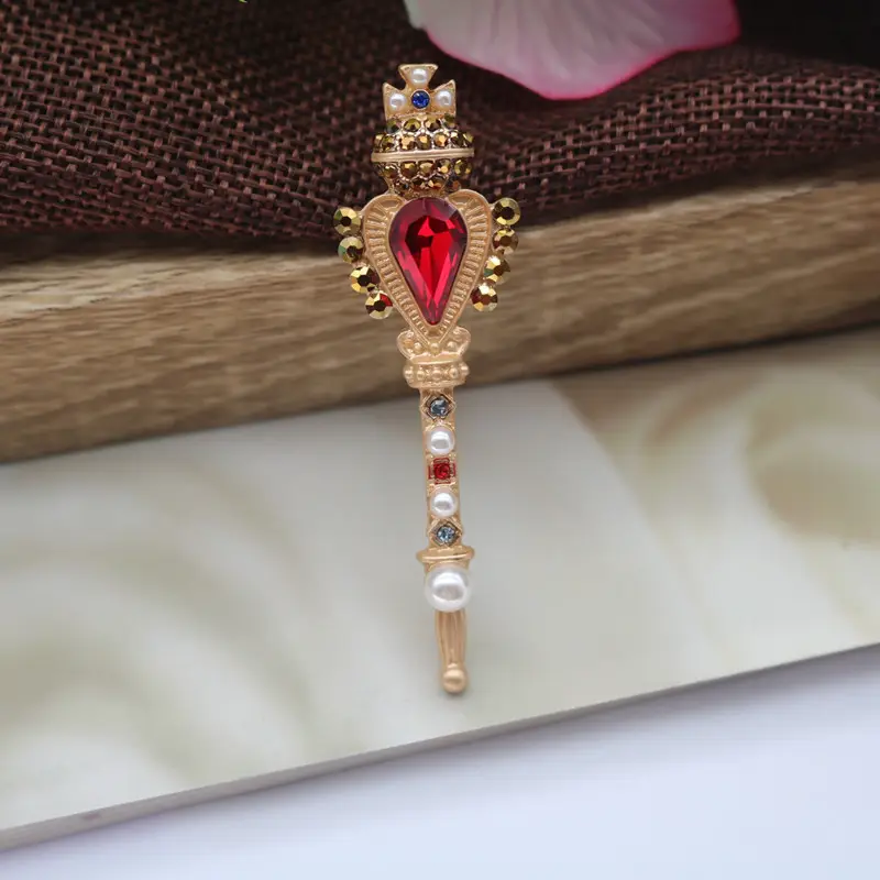 Royal Red Heart Brooch for Women Gold Tones