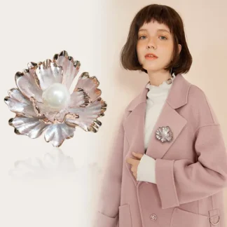 Vintage Peony Brooch with Artificial Pearls for Women