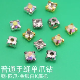 Premium Quality Four Claw Rhinestones Silver Gold White K Bottom