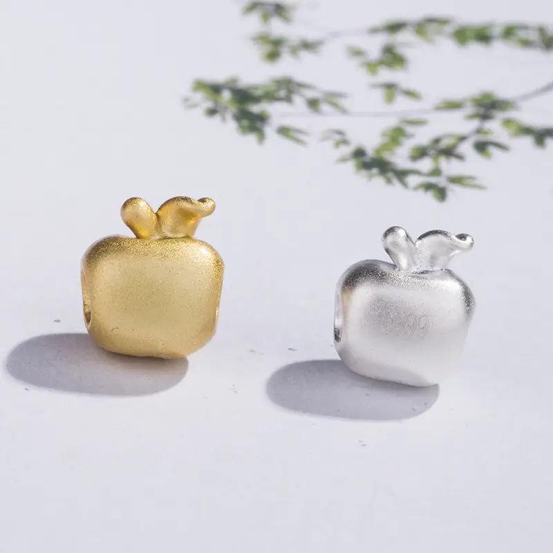 3D Apple Shaped Silver Beads for DIY Jewelry - Image 2