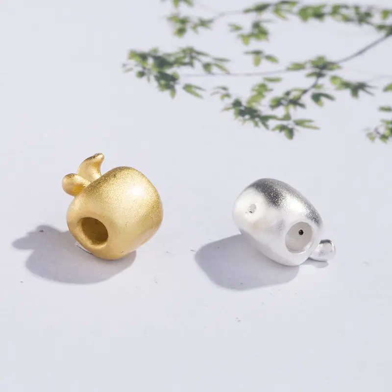 3D Apple Shaped Silver Beads for DIY Jewelry - Image 3