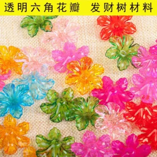 Transparent Hexagonal Flower Petals Acrylic Beads 30mm