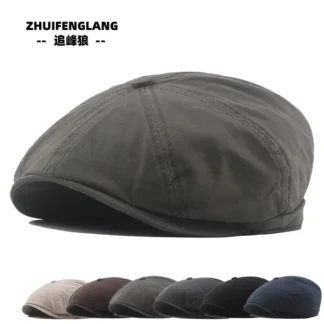 Men Cotton Beret with Peaked Brim, Washable, All Season