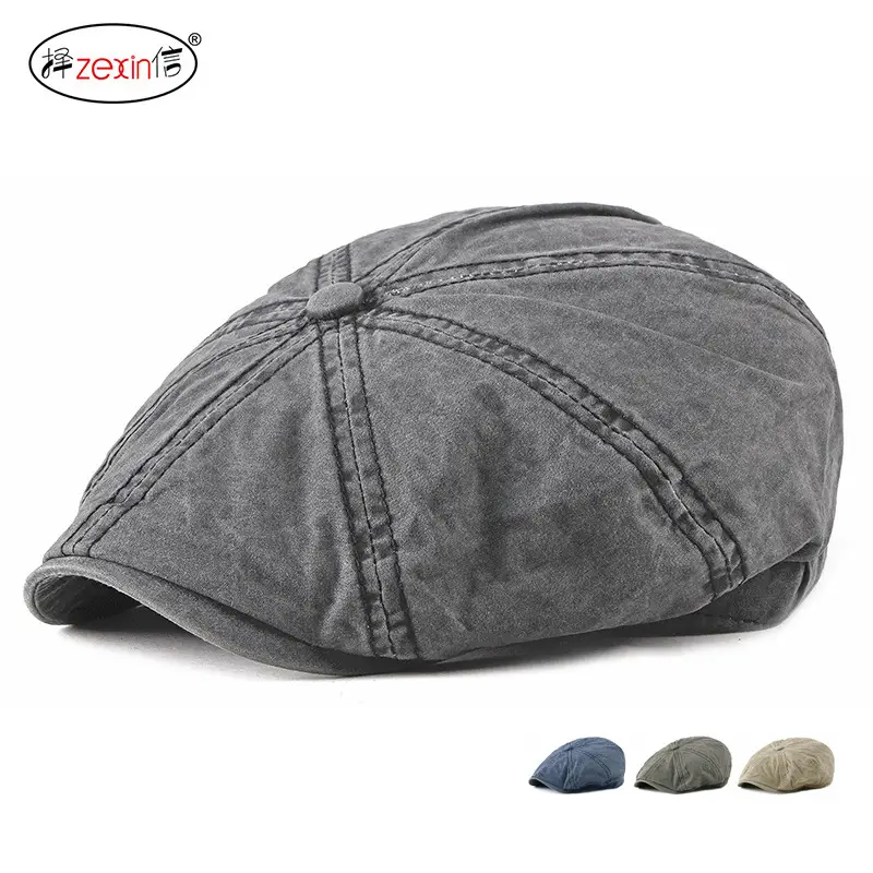 Washed Cotton Octagonal Cap for Men Women Retro British Style - Image 5