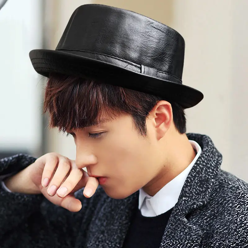 Black Croc PU Leather Hat for Men Women - Image 4