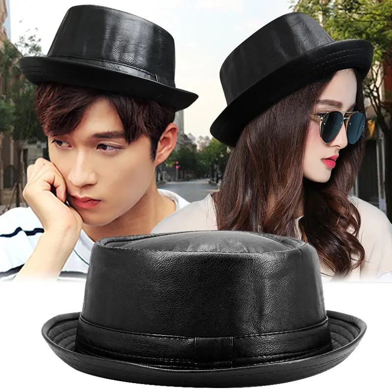 Black Croc PU Leather Men's Hat with Adjustable Band - Image 3