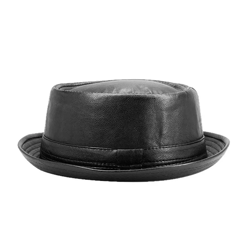 Black Croc PU Leather Men's Hat with Adjustable Band - Image 5