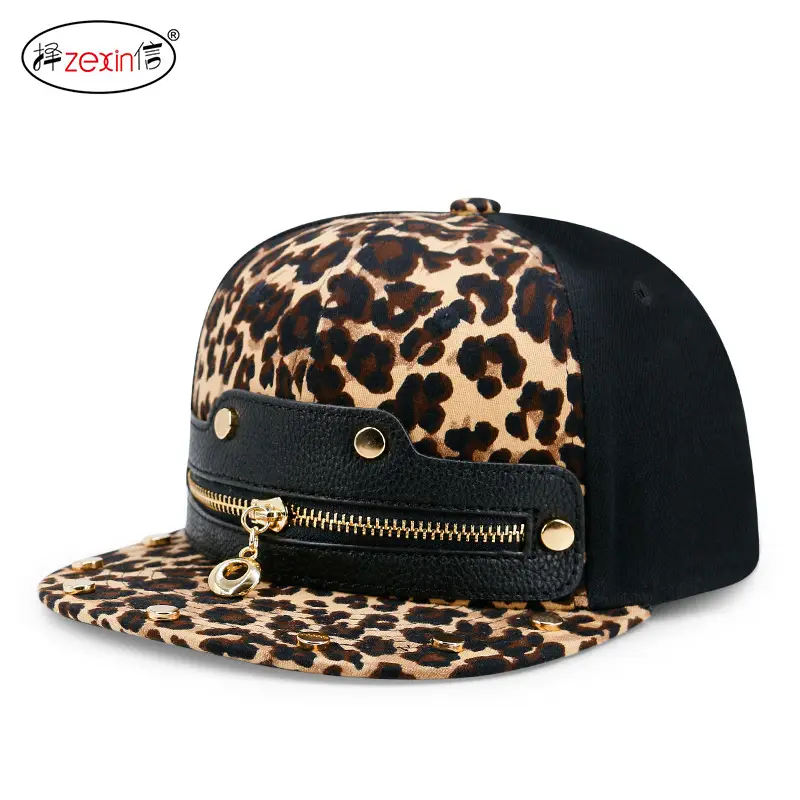 Leopard Print Flat Cap with Gold Zipper for Men - Image 2