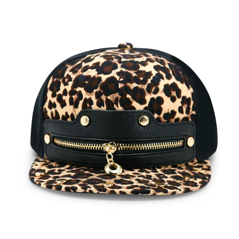 Leopard Print Flat Cap with Gold Zipper for Men - Image 5