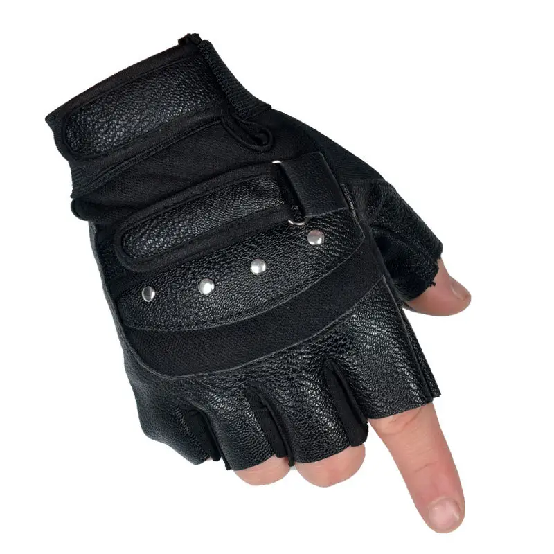 Black Half-Finger Gloves for Men Women PU Leather Sports Fitness - Image 2