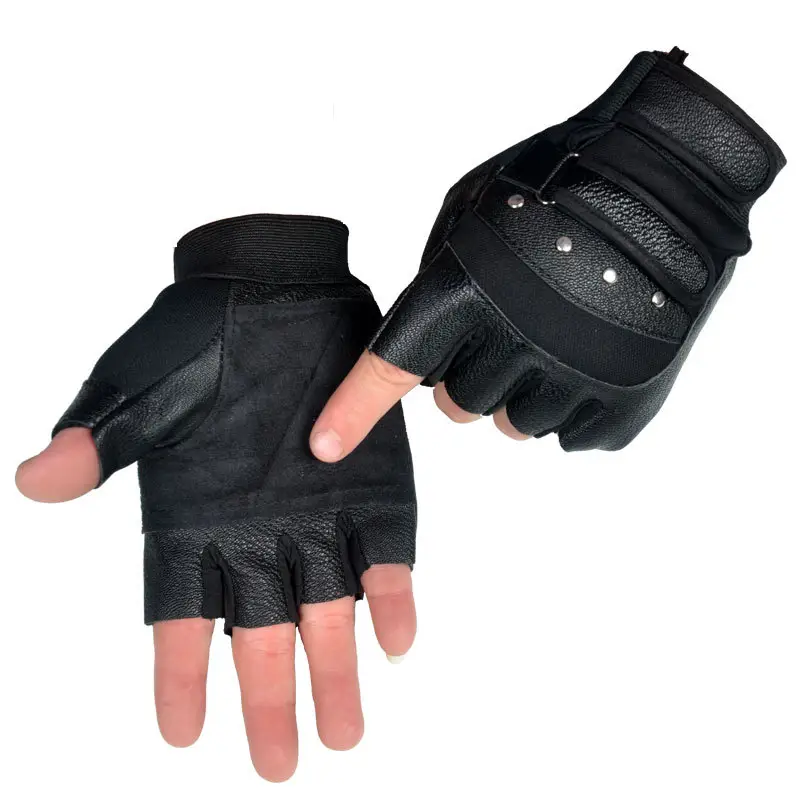 Black Half-Finger Gloves for Men Women PU Leather Sports Fitness - Image 4