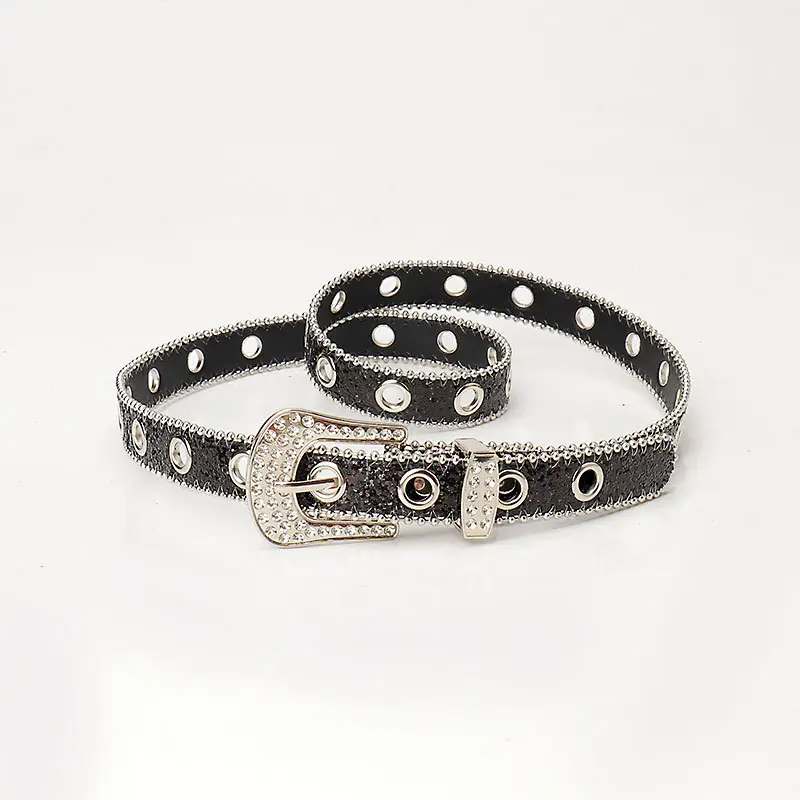 Women Rhinestone Belt Sparkly Silver Buckle Denim Skirt Accessory - Image 6