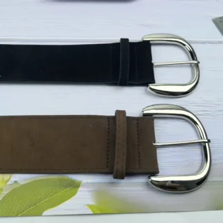 Women Suede Wide Belt Brown Retro Pin Buckle