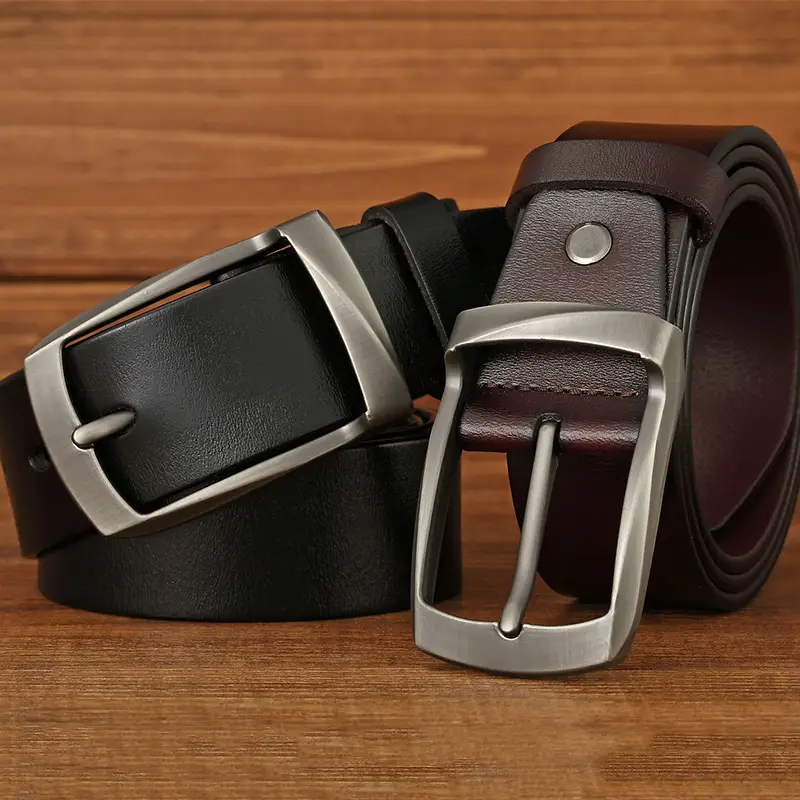 Men's Vintage Leather Belt with Pin Buckle - Image 4
