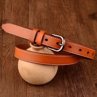Women Genuine Leather Pin Buckle Belt Brown