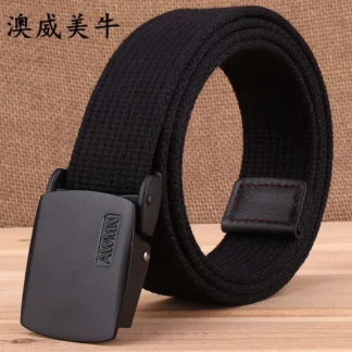 Men Canvas Belt with Alloy Buckle Black Casual