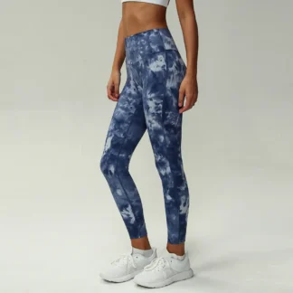 Women Tie-Dye High Waist Yoga Pants Blue White