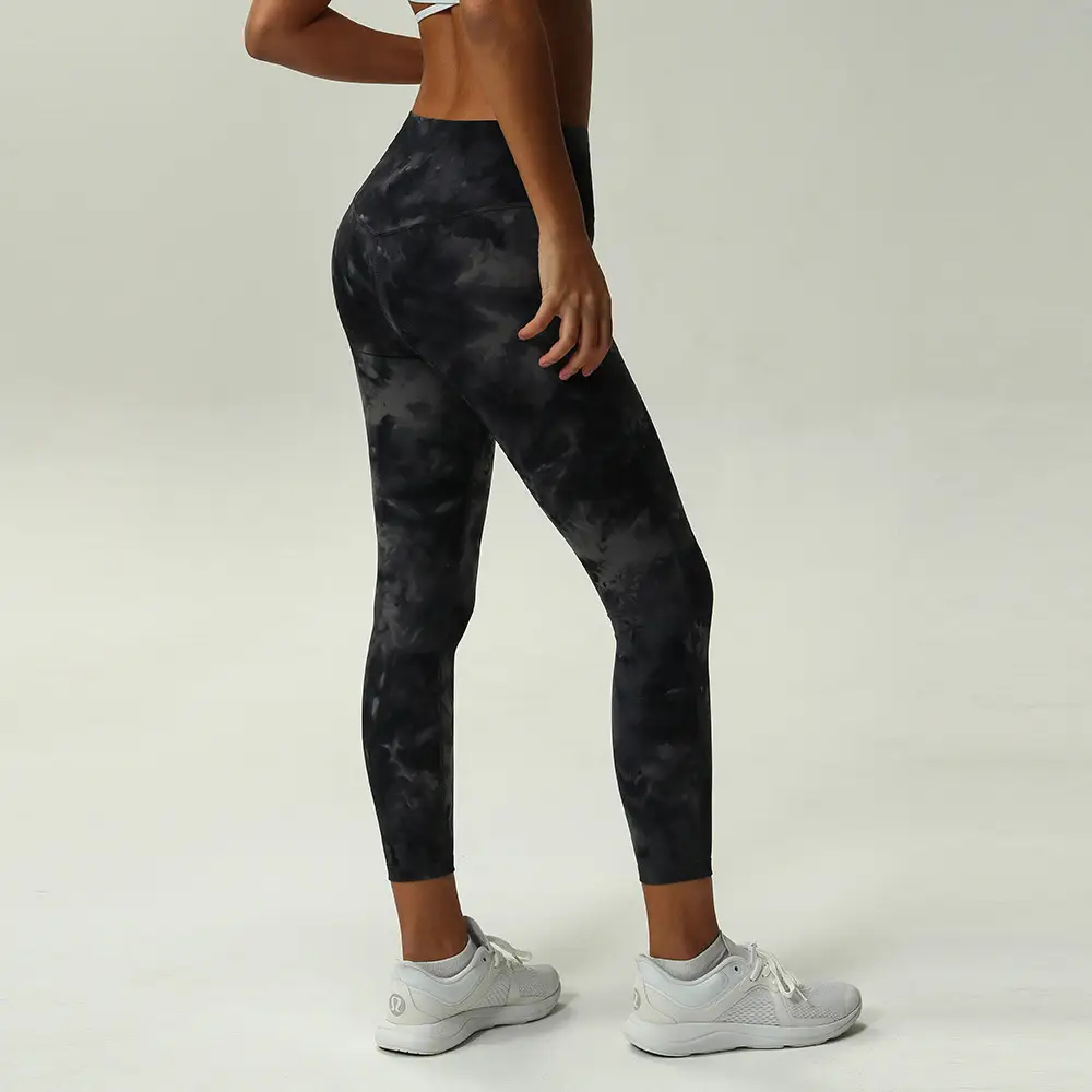 Women Tie-Dye High Waist Yoga Pants Blue White - Image 2