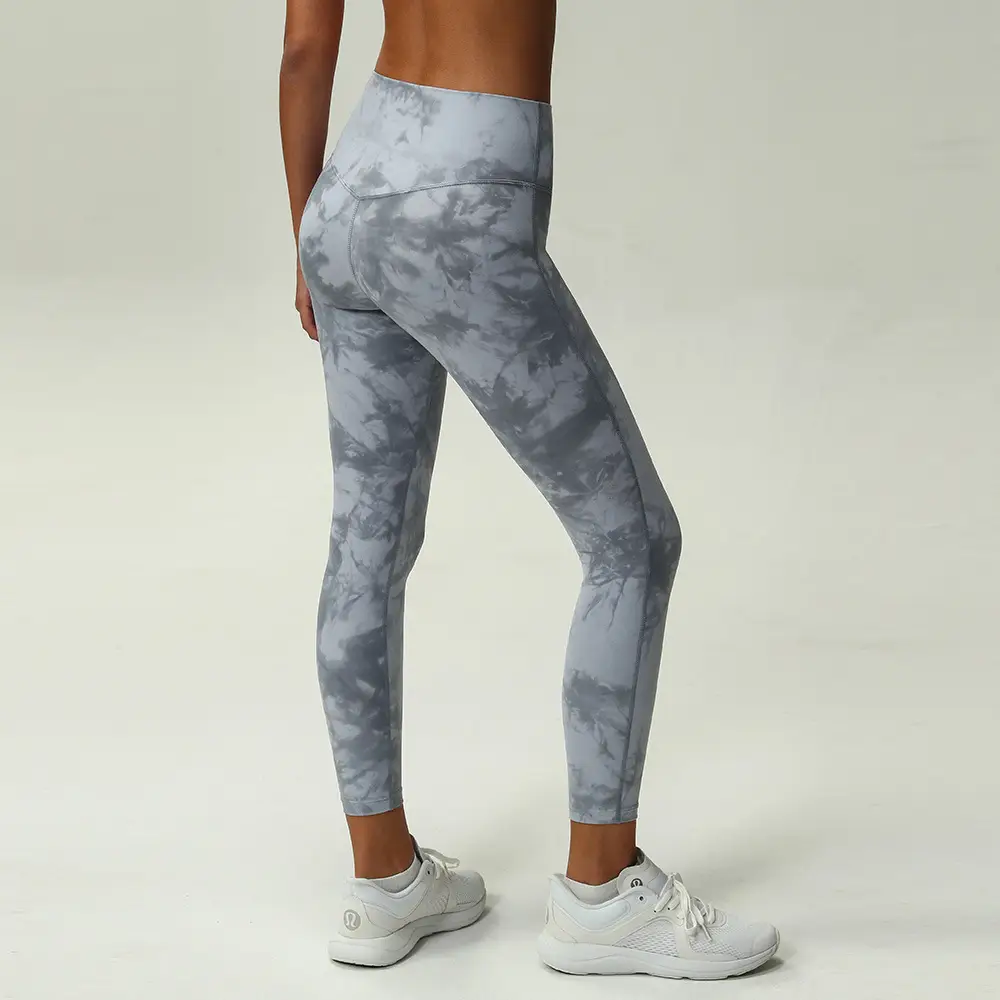 Women Tie-Dye High Waist Yoga Pants Blue White - Image 3