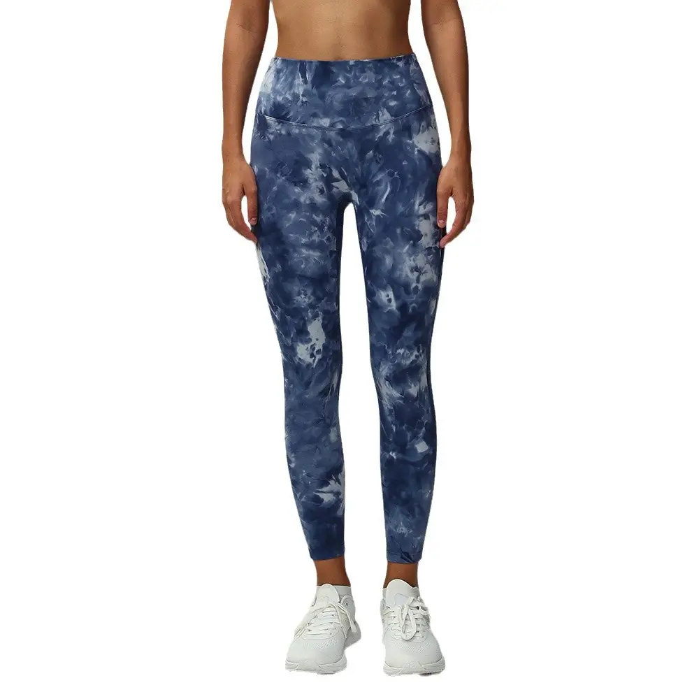 Women Tie-Dye High Waist Yoga Pants Blue White - Image 5