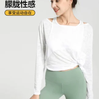 Women Long Sleeve Yoga Jacket Loose Plus Size Autumn White