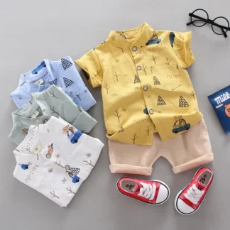 Baby Boys Summer Shirt Shorts Set Yellow Cartoon 0-3Y