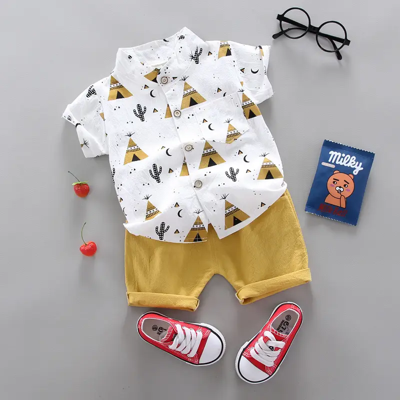 Baby Boys Summer Shirt Shorts Set Yellow Cartoon 0-3Y - Image 2