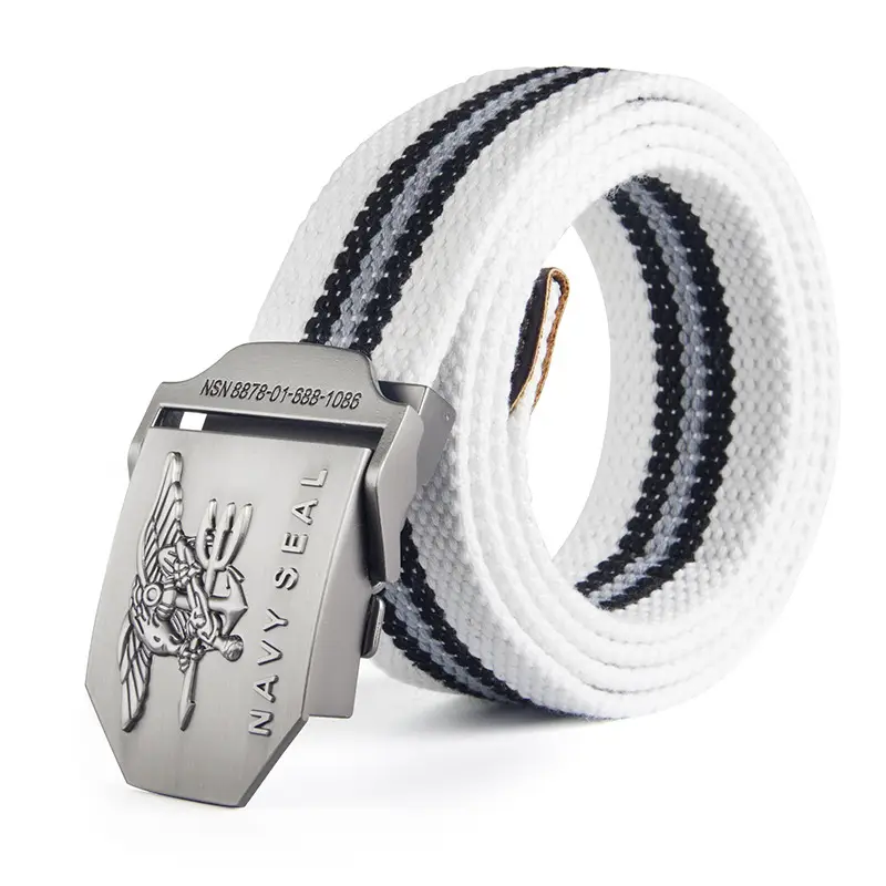 Men Navy SEAL Canvas Belt Khaki Stripe 120cm - Image 2