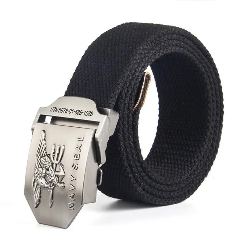 Men Navy SEAL Canvas Belt Khaki Stripe 120cm - Image 3