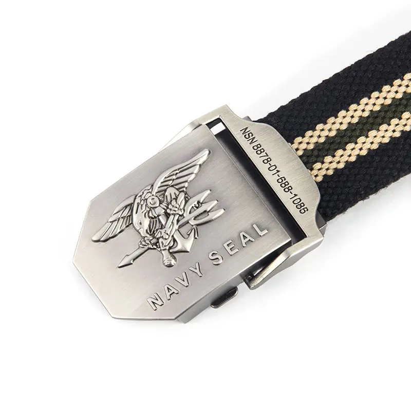 Men Navy SEAL Canvas Belt Khaki Stripe 120cm - Image 4