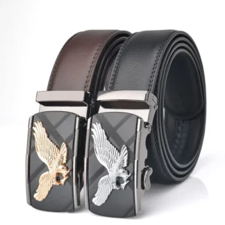 Men Eagle Leather Automatic Buckle Belt Black Gold