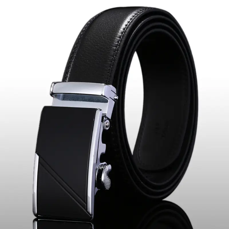 Men's Black Cowhide Automatic Buckle Belt