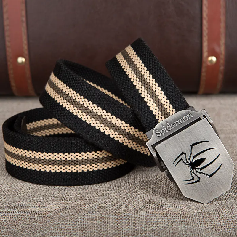Men Spiderman Canvas Belt Gray Black Adjustable - Image 3