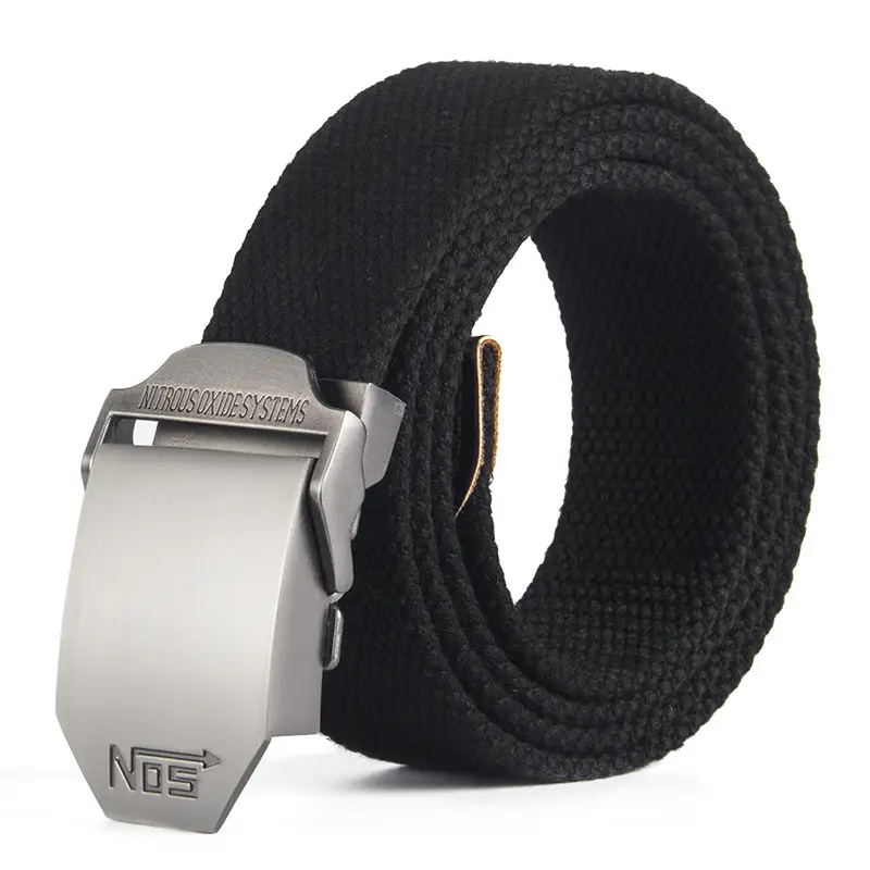 Men Canvas Belt NOS Silver Buckle Black