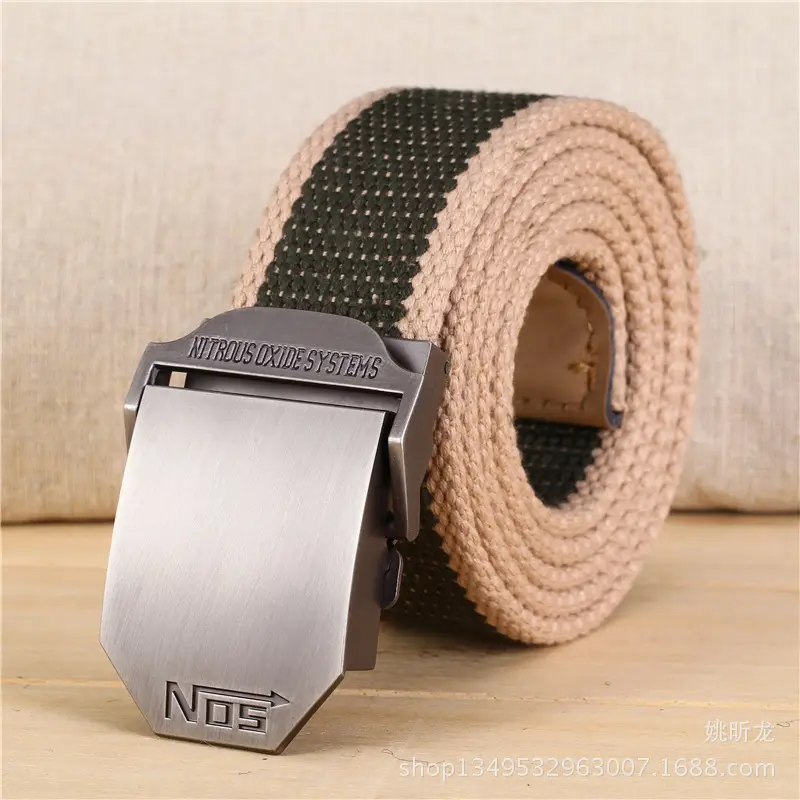 Men Canvas Belt NOS Silver Buckle Black - Image 2