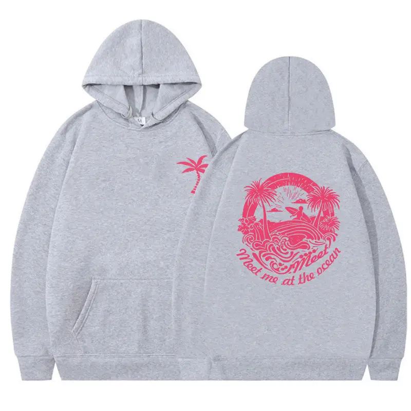 Black Hoodie with Pink Ocean Print for Women - Image 2