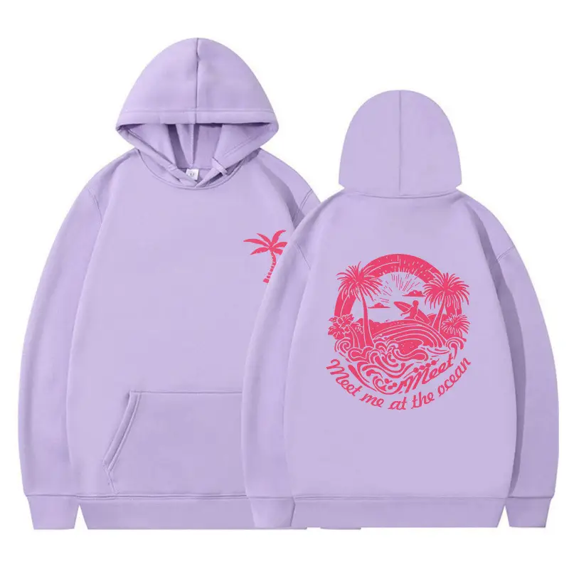 Black Hoodie with Pink Ocean Print for Women - Image 3