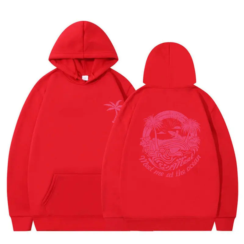 Black Hoodie with Pink Ocean Print for Women - Image 4