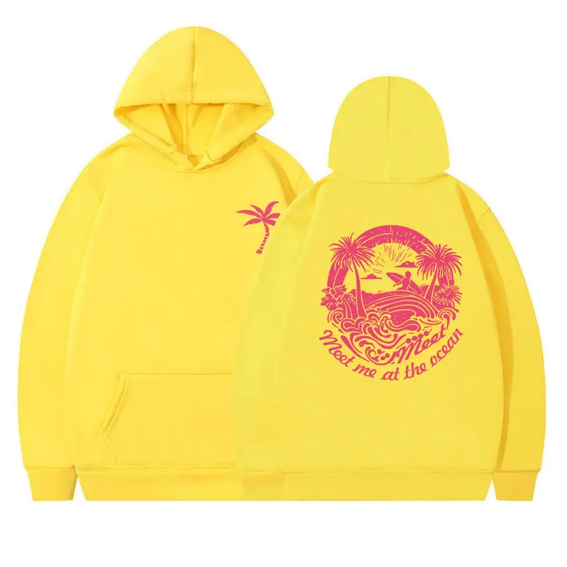 Black Hoodie with Pink Ocean Print for Women - Image 5
