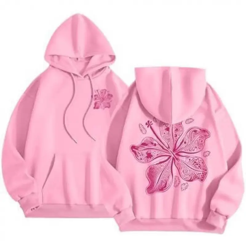 Women Light Purple Floral Graphic Hoodie - Image 2