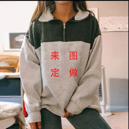 Women Zipper Print Sweater Alaska