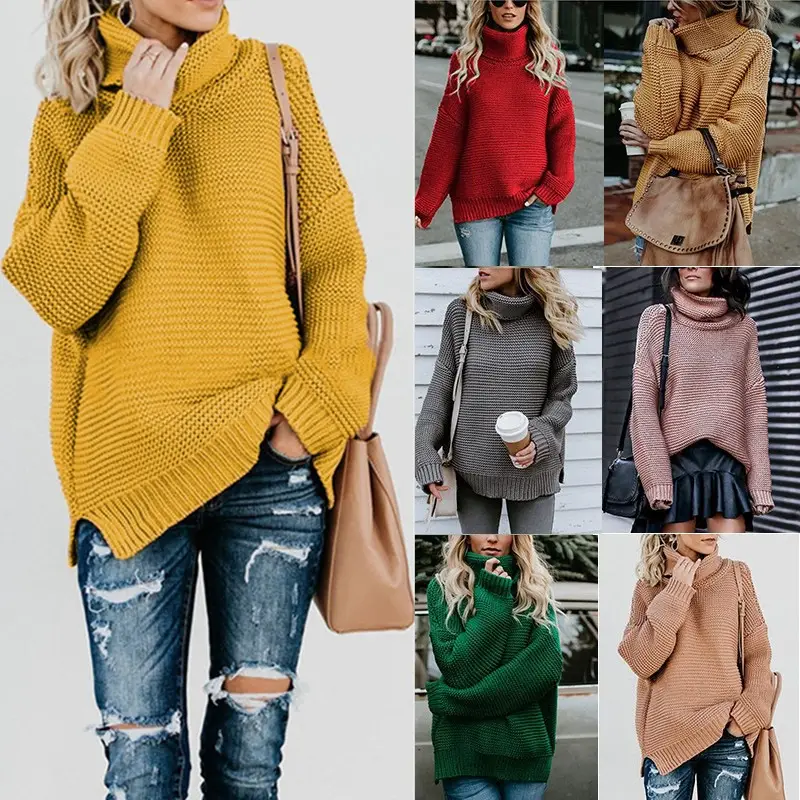 Women Turtleneck Knit Jacket Autumn Winter Multicolor
