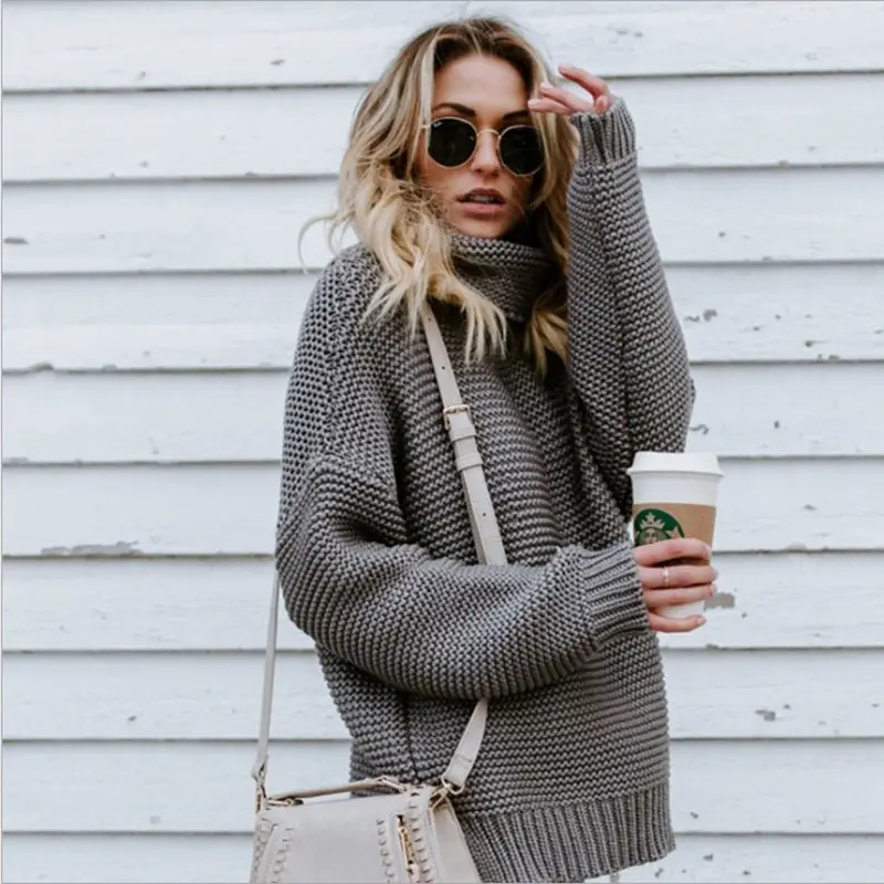 Women Turtleneck Knit Jacket Autumn Winter Multicolor - Image 2